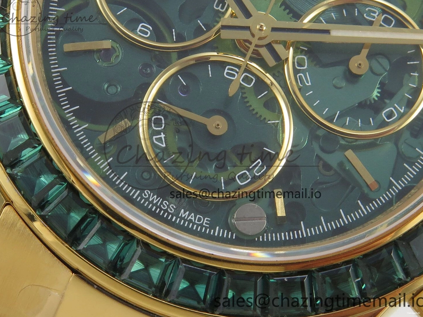 Bezel YG Crystals MPF SA4801 Skeleton Bracelet Custom 40mm Modded Green Dial Daytona on 0427